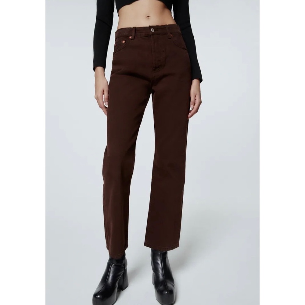 Brown Zara High Rise Straight Leg Jeans